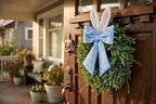 24" Easter Wreath for Front Door, Artificial Green Boxwood Spring Wreath with Bunny Ears & Blue Plaid Bow, Spring Easter Outdoor/Indoor Decor for Home Farmhouse Office Porch Wall Mantel Window - Image 2