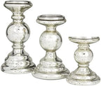 Deco 79 Glass Decorative Candle Holder Turned Style Pillar Candle Stand, Set of 3 Candlestick Holder 10", 8", 6"H, Silver - Image 7