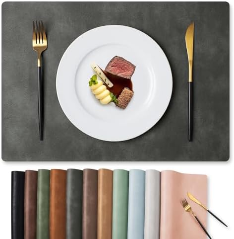 MOSAYT Vinyl Faux Leather Placemats, Set of 8, Dark Grey by MOSAYT
