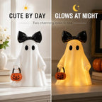 14 in Large Lighted White Ghost Figurine with Pumpkin Lantern&Remote Timer - Image 5