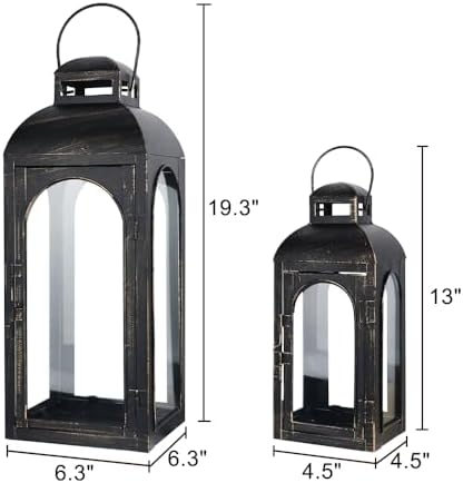 NEEDOMO Lanterns Decorative Indoor,Set of 2 Outdoor Lanterns for Porch, 20" Metal Frame Candle Holders Hanging Lights,with Glass, Spring, Fall, Christmas - Image 3