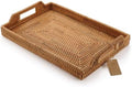 Hand-Woven Rattan Rectangular Serving Tray with Handles for Breakfast, Drinks, Snack for Coffee Table (17x11.4x1.8inches) by DECRAFTS
