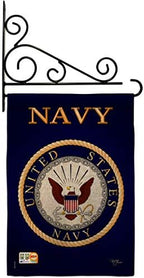 Navy Burlap Garden Flag - Set Wall Holder Armed Forces USN Seabee United State American Military Veteran Retire Official - House Decoration Banner Small Yard Gift Double-Sided Made In USA 13 X 18.5 by Breeze+Decor