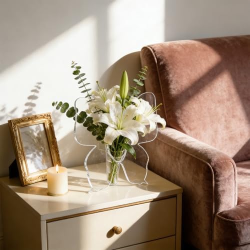 8 Pcs Butterfly Flower Vase, 8'' x 6'' Clear Acrylic Vase for Flowers, Clear Acrylic Butterfly Vase, Modern Art Vases for Home Decor Desktops Bookshelf Bedroom Living Room Wedding House Warming Gifts - Image 2