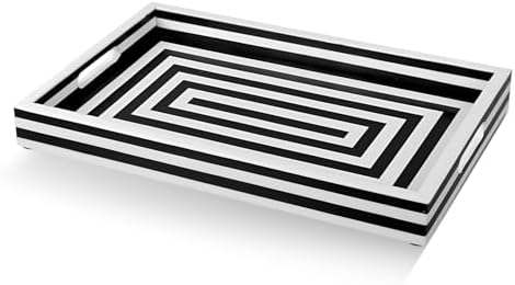 Handicrafts Home Black & White Concentric Resin Inlay Ottoman Tray, 17x11 by HandicraftsHome