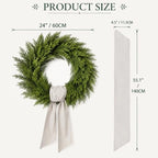 24 Inch Greenery Wreath for Front Door with Wreath Sash, Faux Cedar Door Wreath for All Seasons, Farmhouse Wall Decor for Entryway Porch Window - Image 2