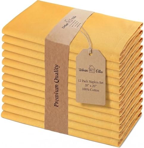 Urban Villa Cloth Napkins Cotton 20x20 (Set of 12) Mustard by CottonTrends