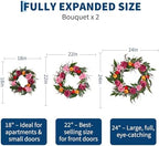22in Faux Peony Spring Summer Wreath and Bouquets Set, Realistic Artificial Floral Door Wreath with Real Rattan Base, Includes 2 Matching Bouquets, Fake Flower for Spring Front Home, Mother's Day - Image 3