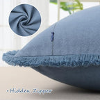 ZWJD Pillow Covers 22x22 Set of 2 Blue Throw Pillow Covers with Fringe Chic Cotton Decorative Pillows Square Cushion Covers for Sofa Couch Bed Living Room Farmhouse Boho Decor - Image 2
