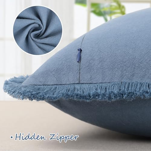 ZWJD Pillow Covers 22x22 Set of 2 Blue Throw Pillow Covers with Fringe Chic Cotton Decorative Pillows Square Cushion Covers for Sofa Couch Bed Living Room Farmhouse Boho Decor - Image 2