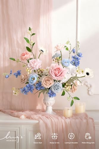 Ling's moment Artificial Pink Wedding Flowers Combo, English Pastel, Deluxe - Image 2