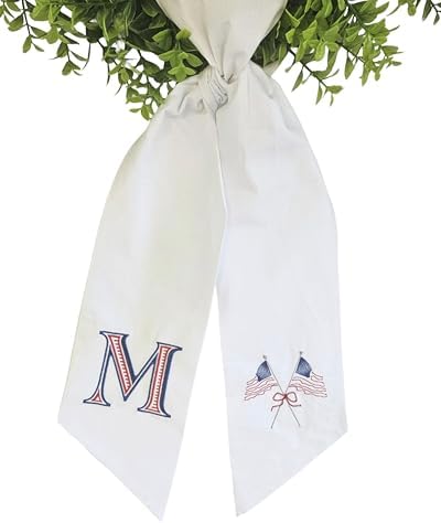 Monogram Wreath Sash, Summer Wreath Sash, 4th of July Wreath Sash, Memorial Day Front Door Decor, Custom Monogram Door Decor (Flag) by Handmade