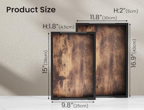 Fibogollo Set of 2 Wooden Serving Trays with Metal Handles - Image 6