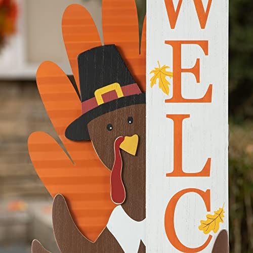 Glitzhome 36”H Fall Thanksgiving Wooden Turkey Porch Sign, Farmhouse Turkey Standing Decor, Rustic Welcome Sign Porch Decor for Fall Harvest Autumn Thanksgiving - Image 4