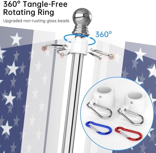 ZMTECH Flag Pole - Upgraded Bracket, (2 Packs) 6 FT Stainless Steel Flag Poles for Outside House, Residential or Commerical, Tangle Free Flag Pole Kit for American Flag (Without Flag, Silver) - Image 3