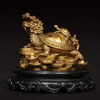 Amperer Feng Shui Brass Dragon Turtle Statue Wealth Prosperity Sculpture with Set of 5 Lucky Charm Ancient Coins on Red String Best Housewarming Congratulatory Gift Home Decor (C2 Dragon Turtle) - Image 2