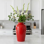 Red Ceramic Vase for Home Decor - 11 Inch Tall Modern Decorative Vase for Centerpieces, Boho Flower Vase for Pampas Grass, Christmas, Living Room, Kitchen, Fireplace, Entryway, Shelf Decor - Image 3