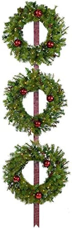 Fraser Hill Farm Prelit 3-Piece Hanging Holly Berry 20" Wreath on Red Ribbon, Warm White LED Lights by FraserHillFarm