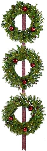 Fraser Hill Farm Prelit 3-Piece Hanging Holly Berry 20" Wreath on Red Ribbon, Warm White LED Lights by FraserHillFarm