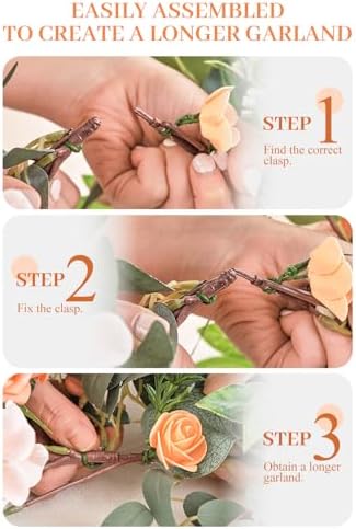 TINGE TIME Coral Pink Flower Garlands, 2 PCS Artificial Eucalyptus Arch Flowers, Handcraft Artificial Rose Garlands for Arch Wedding Sweetheart Table Ceremony Backdrop Decorations for Home - Image 4