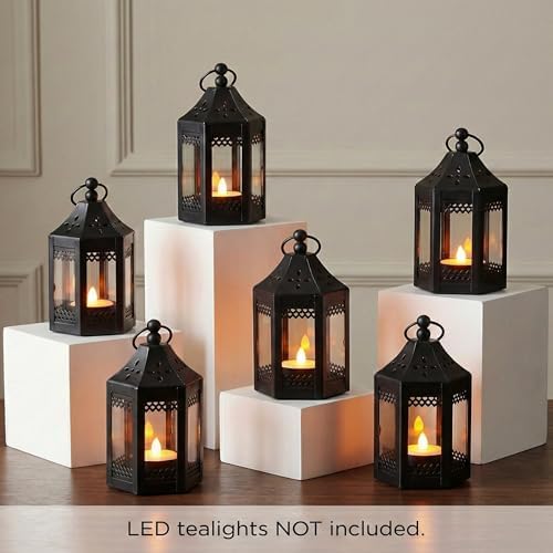 Vela Lanterns Tea Light Candle Holders, Mini Table Centerpieces, Black - Image 3