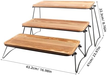 Wood Serving Tray Set, Tiered Structure, Coffee Color, Easy Assembly - Image 2