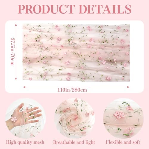 Ebrima 3 PCS Pink Floral Table Runner 9.2FT Embroidery Tulle FlowerTable Runner Mesh Lace Fabric for Home Garden Wedding Party Dining Table Decor DIY Craft (3) - Image 4