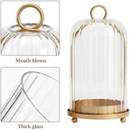 Vintage Brass Metal Candle Lantern with Ribbed Thick Glass Dome Set of 2 - Image 3