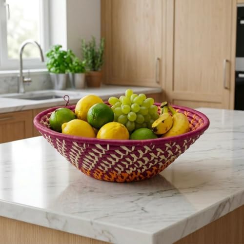 Handwoven African Basket Bowl for Fruits Wall Decor 8in diameter - Image 4