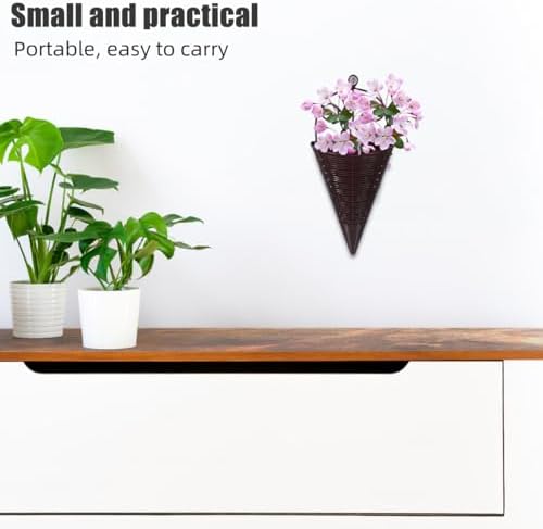 INOOMP Rattan Decorative Hanging Wall Basket Set Lightweight Cone Shaped Woven Planters for Balcony Garden and Home Storage Rustic Style Hanging Storage Basket for Flowers and Green Plants - Image 3