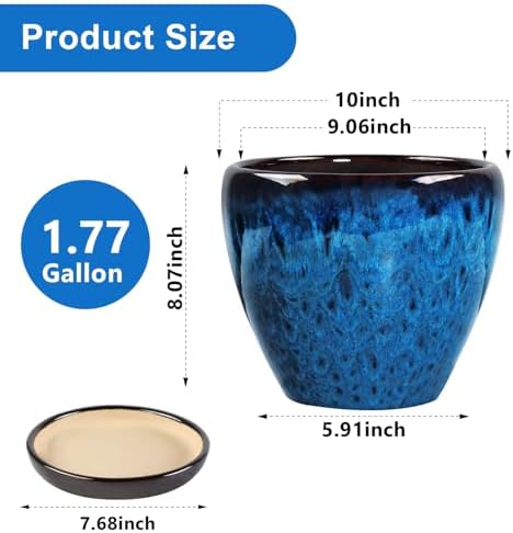 Ceramic Plant Pots With Saucer & Drainage Hole, 10 inch Indoor Flower Pots - Image 4
