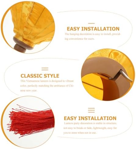 Vietnamese Fabric Faceted Hanging Lantern 12-inch Yellow Asian Lantern Decor for Outdoor Weddings Lunar New Year Party Decoration Style - Image 3