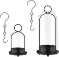 Candle Holder Lanterns, Handcrafted Metal & Glass with Modern Aesthetic Design, Hurricane Pillar Candlestick Holders, Table or Hanging Decorations Set of 2, 5.1" & 4.4" Diameter, Black by Unknown