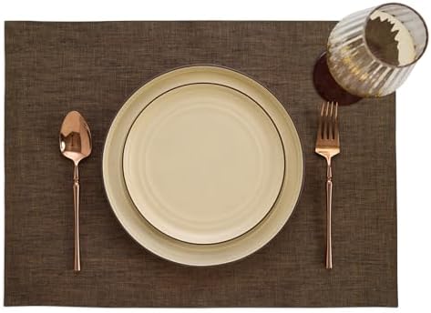 Solino Home 100% Pure Linen Placemats Brown, Athena 14 x 19 in, Set of 4 - Image 2