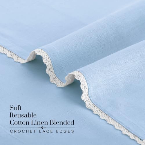 FINGERCRAFT Lace Cloth Napkins, Cotton Linen, 12 Pack, 20x20 Inch, Sky Blue - Image 4
