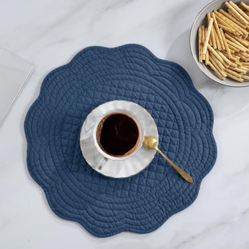 HOMBYS Quilted Placemats Set of 6 Washable Round Placemats for Kitchen Table-100% Cotton Fabric 14 Inch Round Table Mats, Cotton Fabric with Microfiber Filling, (14"x14", Sapphire Blue) - Image 4