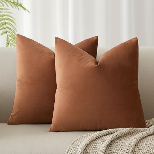 JUSPURBET 28x28 Euro Velvet Throw Pillow Covers Set of 2,Mocha Mousse by JUSPURBETHOME