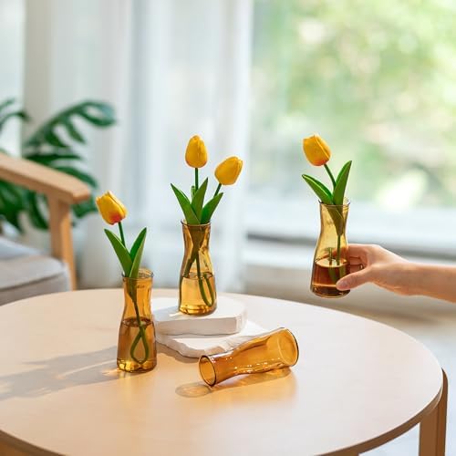 Glasseam Brown Glass Bud Vase: Small Set of 12 Mini Vases for Centerpieces, Flowers, Wedding Table, Dining Room Decoration - Modern Minimalist Cute Decorative Decor - Image 2