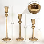 Antique Brass Iron Taper Candle Holder - Set of 3 Decorative Candle Stand - Image 2