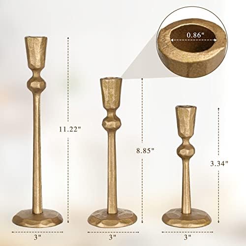 Antique Brass Iron Taper Candle Holder - Set of 3 Decorative Candle Stand - Image 2