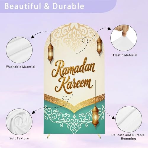 6.6FT Arch Backdrop Cover Ramadan Mubarak Runner Ramadan Decor Table Wedding Arch Cover Spandex Fitted Stretchy Backdrop Stand Covers for Birthday Party Wedding Decoration - Image 4