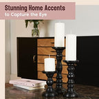 Large Candle Holders for Pillar Candles - Decorative Rustic Centerpiece Pillars Compatible with Battery-Operated Candles - Tall Farmhouse Wooden Candle Holders Pillar - Set of 3 - Image 4