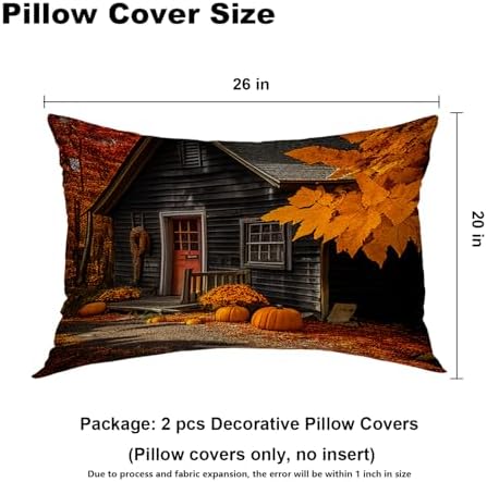Batmerry Autumn Maple Forest Pillowcases, Pumpkins Cabins Fallen Leaves Decorative Bed Pillow Cover with Hidden Zipper Soft Blended for Hair and Skin 20X26 in - Image 4