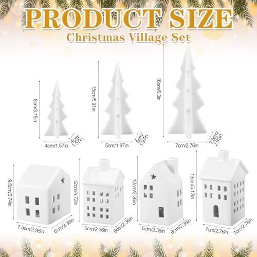 Newtay 7 Pcs White Ceramic Christmas Village Houses with Lights Sets - Image 2