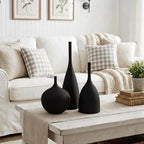 Relexome Ceramic Vase Set of 3 Neutral Vases Home Decor Modern Minimalist Decorative Vase Matte Ribbed Vases for Centerpieces Living Room Shelf Entryway Table Decor Black - Image 4