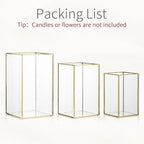 Glass Hurricane Candle Holder: 3 Pcs Gold Large Rectangular Hurricane Candleholder Lantern Centerpieces for Tables Glass Decorative Lantern Candle Holder for Wedding Christmas Home Decor - Image 7