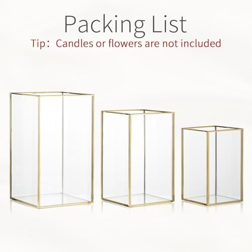 Glass Hurricane Candle Holder: 3 Pcs Gold Large Rectangular Hurricane Candleholder Lantern Centerpieces for Tables Glass Decorative Lantern Candle Holder for Wedding Christmas Home Decor - Image 7