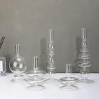 Rtteri 5 Pcs Glass Candlestick Holders Colorful Glass Taper Candle Stand Groovy Candlestick Wavy Boho Chic Clear Bases Holders Elegant Vase for Home Party Centerpiece(Clear) - Image 5