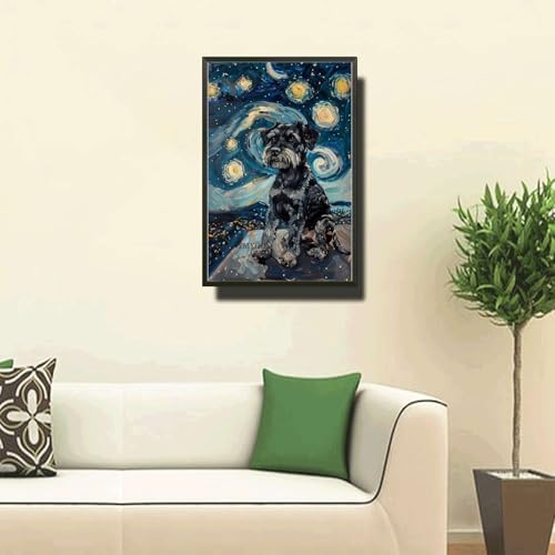 Metal Sign Vintage Tin Sign Miniature Schnauzer Starry Night Schnauzer Dapper Schnauzer in Night for Home City Park and Seasonal Celebrations Waterproof Aluminum 8×12 Inches with Metal Frame - Image 2