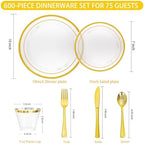 WELLIFE 600 PCS Clear Gold Disposable Dinnerware Set for 100 Guests - Image 6